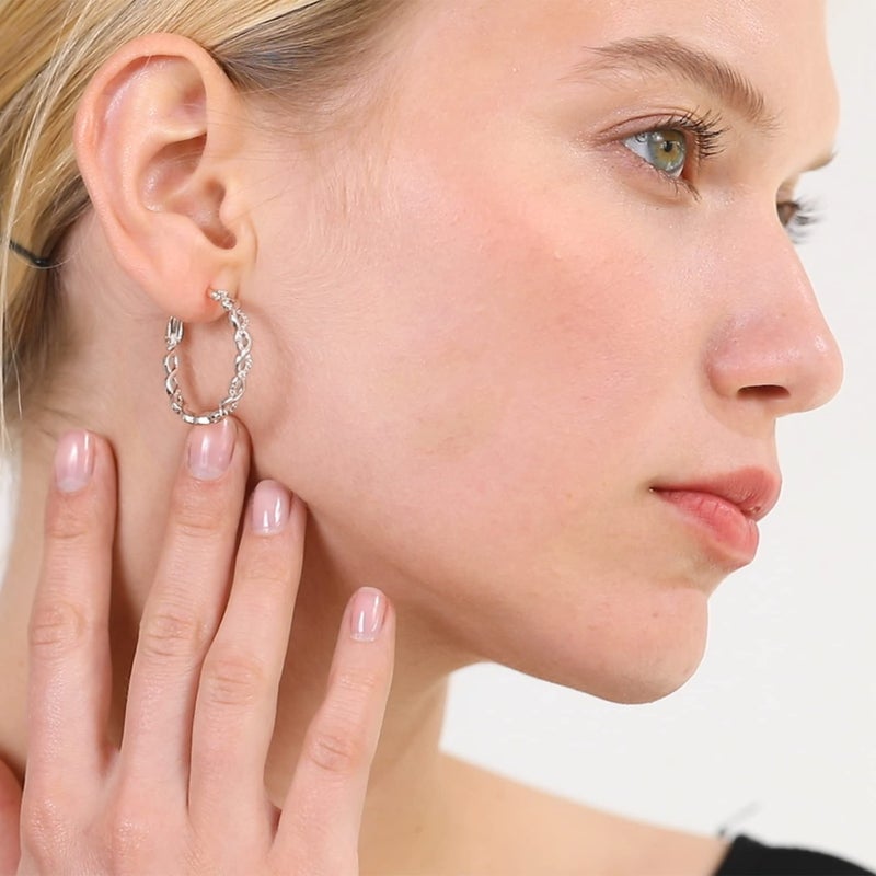 Senteria 925 Sterling Silver Earrings Hoops for Women Lightweight Twisted Hoop Earrings With Cubic Zirconia Hypoallergenic Hoops Earrings (40MM) - Image 2