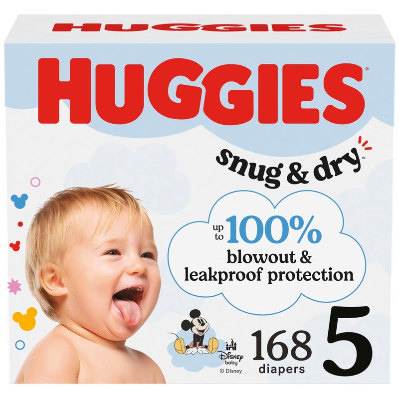 Huggies Size 5 Diapers, Snug & Dry Baby Diapers, Size 5 (27+ lbs), 168 Count (6 Packs of 28), Packaging May Vary - Image 1