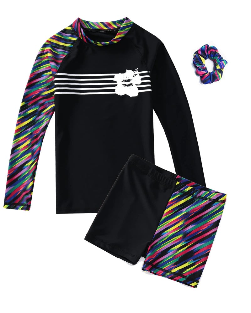 KID1234 Girls Long Sleeve Swimsuits 2 Pieces Set Rash Guard Swimwear Quick Dry Surfing Wetsuit for Kids Bathing Suit 5-16 Years Black - Image 5
