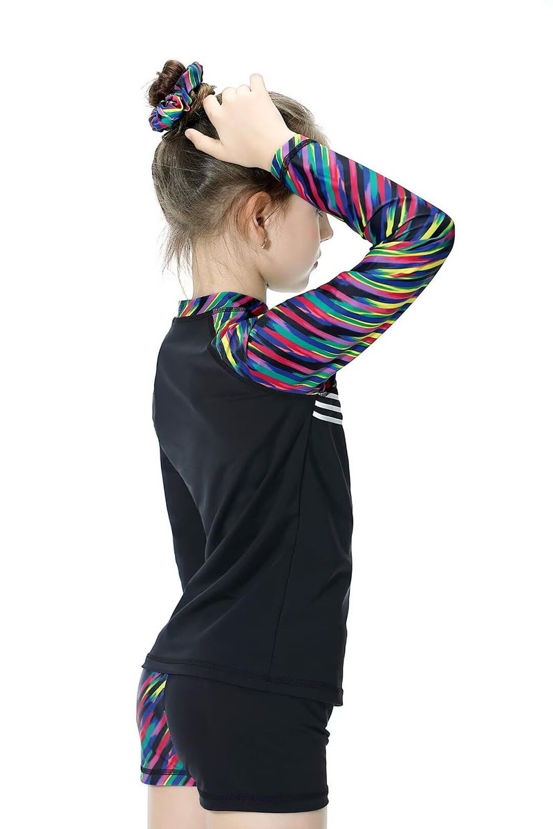 KID1234 Girls Long Sleeve Swimsuits 2 Pieces Set Rash Guard Swimwear Quick Dry Surfing Wetsuit for Kids Bathing Suit 5-16 Years Black - Image 2