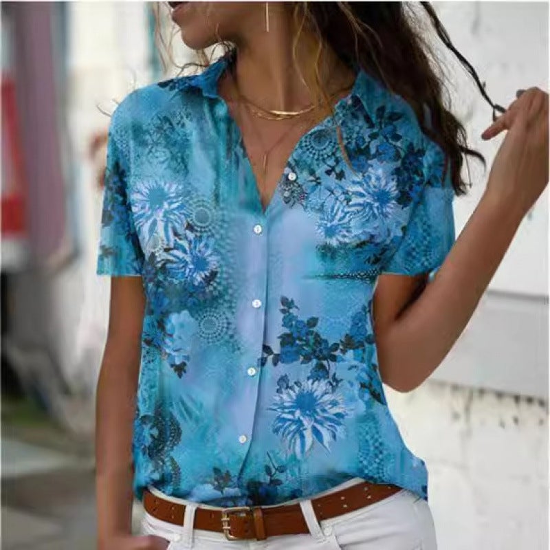 Women's Short Sleeve Printed Blouse - Image 2