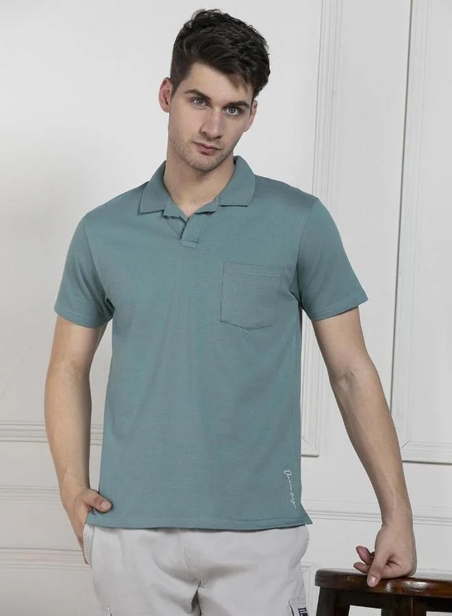 Dennis Lingo Men Green Cotton Regular Fit Polo Shirt