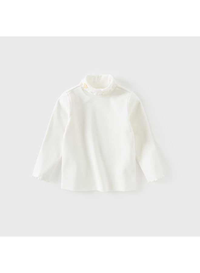 Mall Same Style Kids' Long Sleeve T-shirt, Girls' High Neck Lace Trim Top For Spring/autumn Layering - Image 2