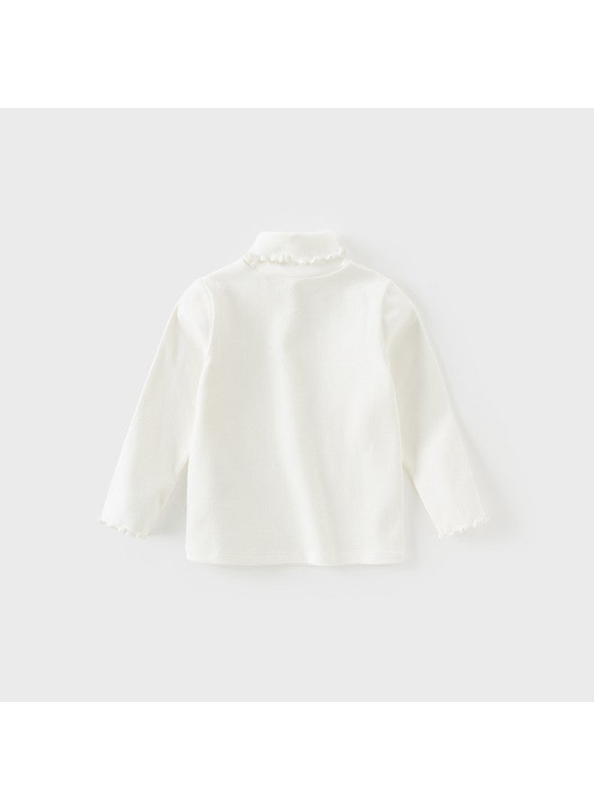 Mall Same Style Kids' Long Sleeve T-shirt, Girls' High Neck Lace Trim Top For Spring/autumn Layering - Image 3