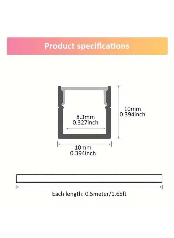Aluminum U Shape LED Strip Light Diffuser Channel 1.65ft 10 Pack Black - Image 3