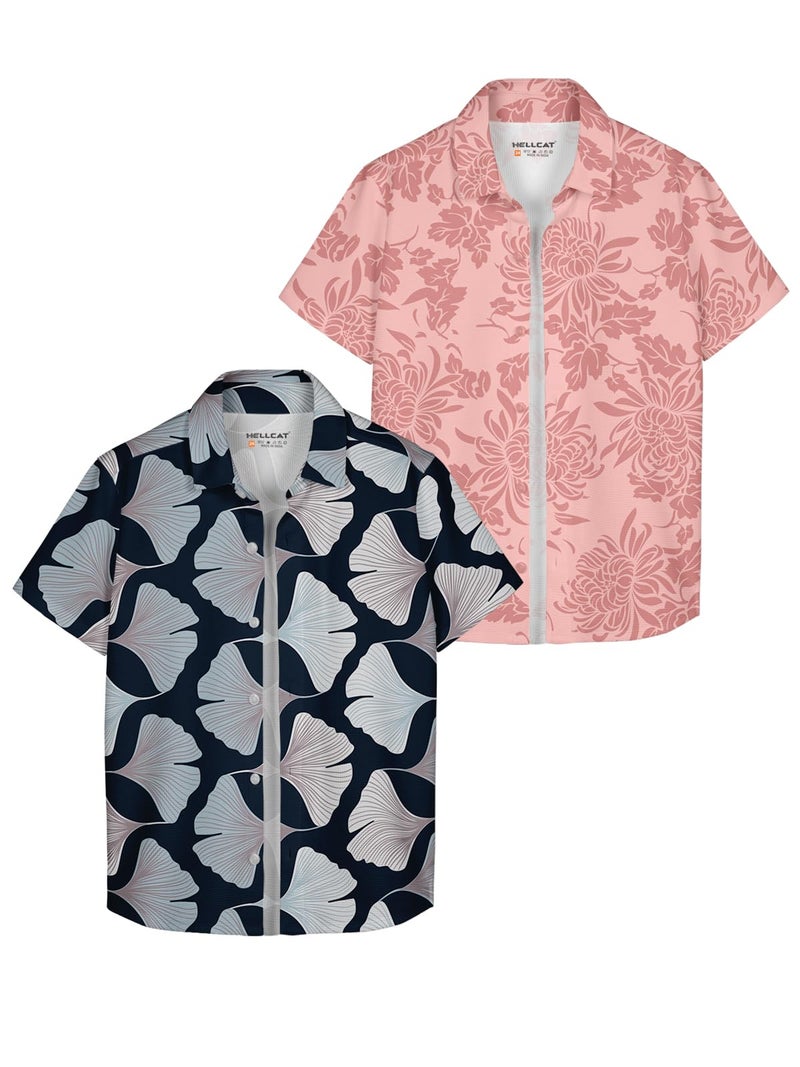 HELLCAT Navy Blue, Pink Trendy Regular Fit Printed Causal Shirt for Boys - Pack of 2_Navy Blue/Pink_3-4 Years - Image 1