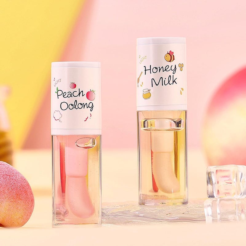 2Pcs Plumping Lip Oil SetHydrating Lip Gloss Peach Honey Lip Oil Long Lasting Moisturizing Lip Balm for lightening lip lines
