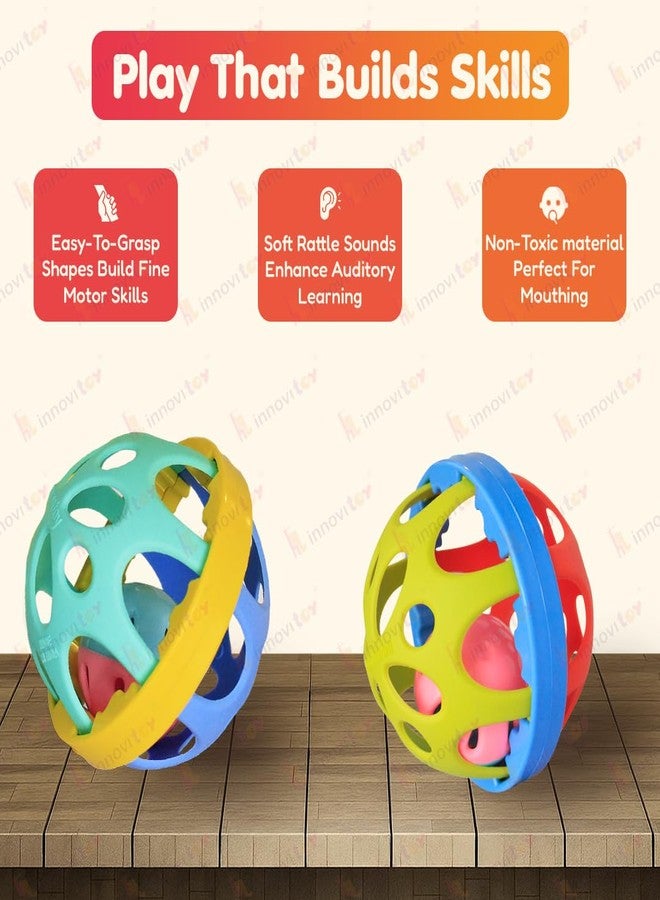 Innovitoy 2 Pcs Biggie Ball Baby Rattle Set | Non-Toxic Premium Safe Toys for Newborns 0-12 Months | Soft Sound, Bright Colors | Baby Shower Gift - Image 3