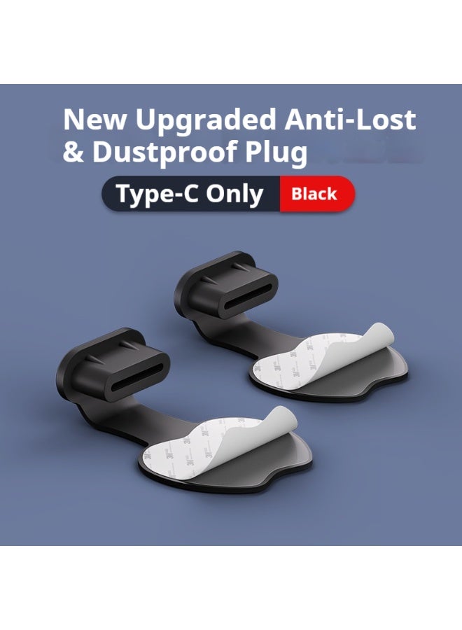 6 قطع سدادات غبار رقيقة جدًا من نوع سي – بتصميم مضاد للضياع وبشريط لاصق 3M، مناسبة لجميع هواتف وأجهزة لوحية من نوع سي (أسود) - Image 1