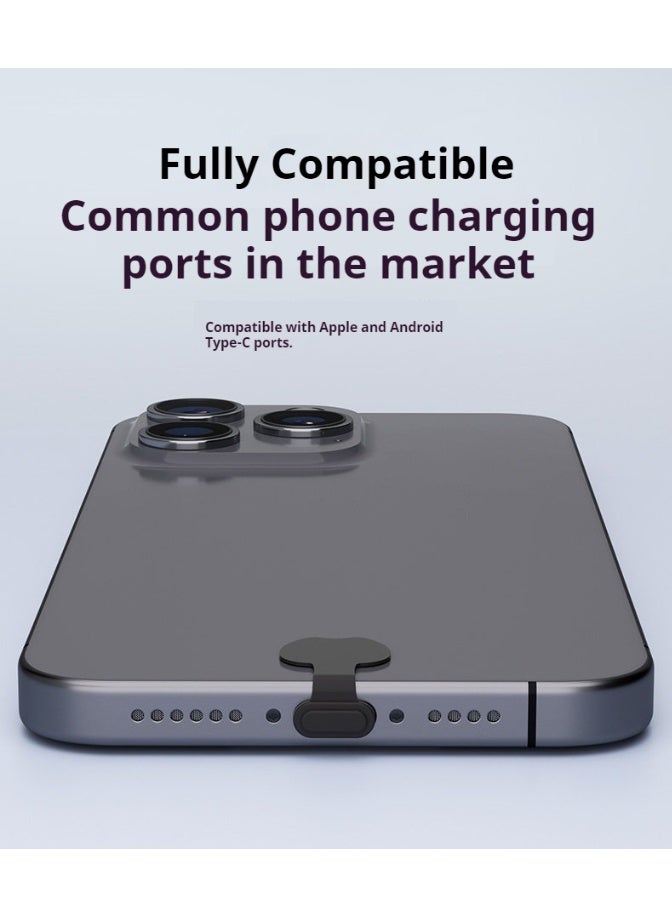 6 قطع سدادات غبار رقيقة جدًا من نوع سي – بتصميم مضاد للضياع وبشريط لاصق 3M، مناسبة لجميع هواتف وأجهزة لوحية من نوع سي (أسود) - Image 5