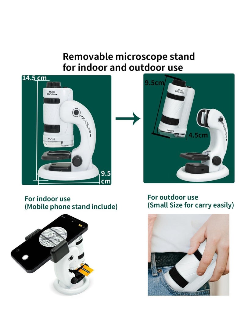 SOLARAE ميكروسكوب جيب للأطفال، 60X-180X ميكروسكوب للأطفال، ميكروسكوب محمول صغير، مجموعة STEM مع ميكروسكوب، ضوء LED مدمج، مع 12 شريحة ميكروسكوب، مجموعة ميكروسكوب علمية للأطفال من 5-12 - Image 2