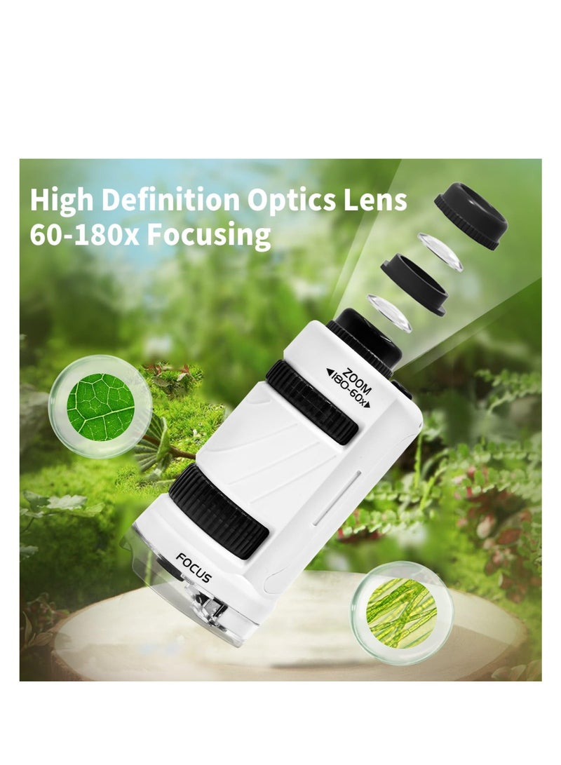 SOLARAE ميكروسكوب جيب للأطفال، 60X-180X ميكروسكوب للأطفال، ميكروسكوب محمول صغير، مجموعة STEM مع ميكروسكوب، ضوء LED مدمج، مع 12 شريحة ميكروسكوب، مجموعة ميكروسكوب علمية للأطفال من 5-12 - Image 3