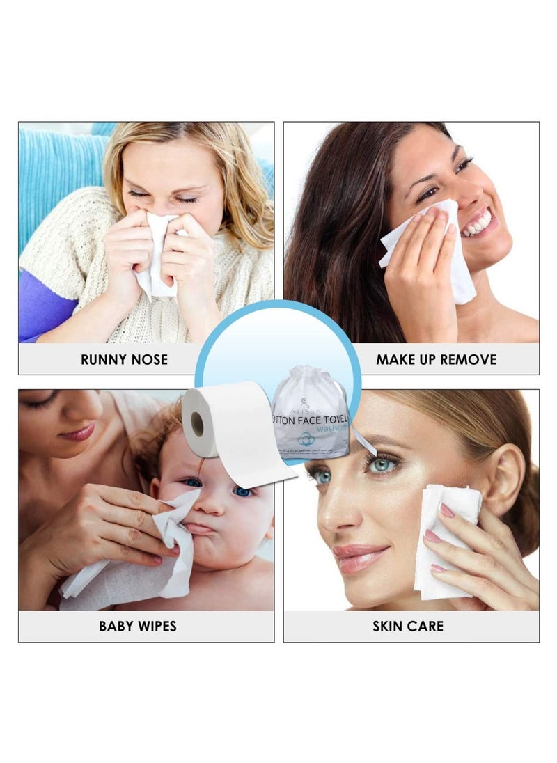 Alissa 3 Rolls Disposable Face Towel Soft Dry Wipe Thicken Cotton Tissue Lint Free Dry Wet Use for Sensitive Skin Facial Cleansing Makeup Remover (120 Sheets Total) 20x20CM Sheets  - Image 4