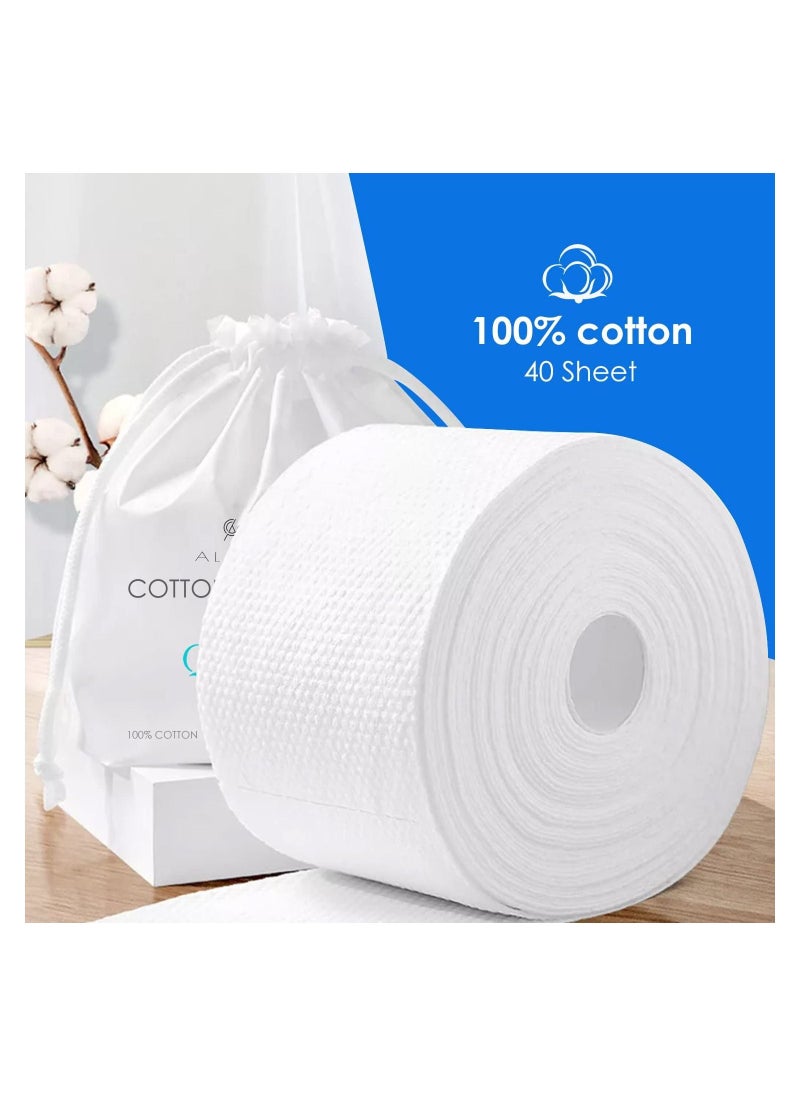 Alissa 3 Rolls Disposable Face Towel Soft Dry Wipe Thicken Cotton Tissue Lint Free Dry Wet Use for Sensitive Skin Facial Cleansing Makeup Remover (120 Sheets Total) 20x20CM Sheets  - Image 2