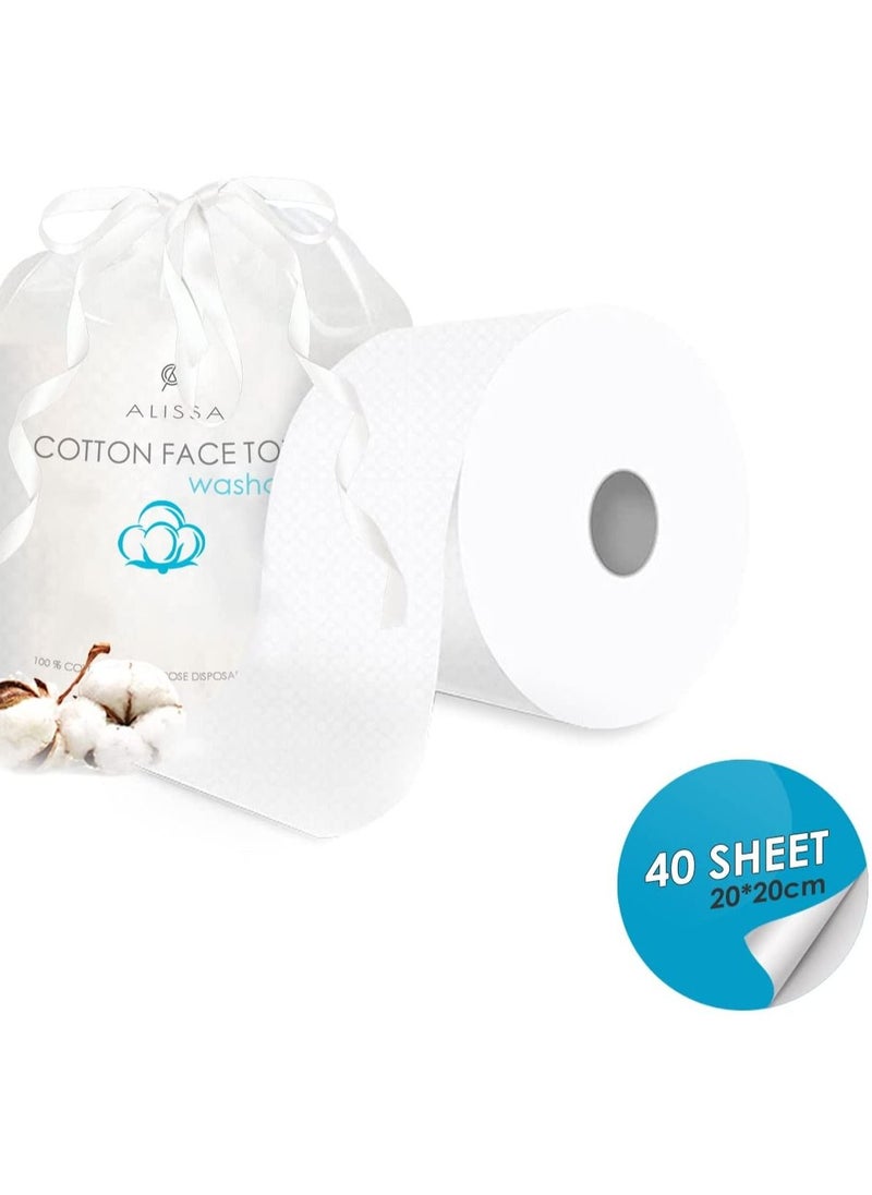 Alissa 3 Rolls Disposable Face Towel Soft Dry Wipe Thicken Cotton Tissue Lint Free Dry Wet Use for Sensitive Skin Facial Cleansing Makeup Remover (120 Sheets Total) 20x20CM Sheets  - Image 3
