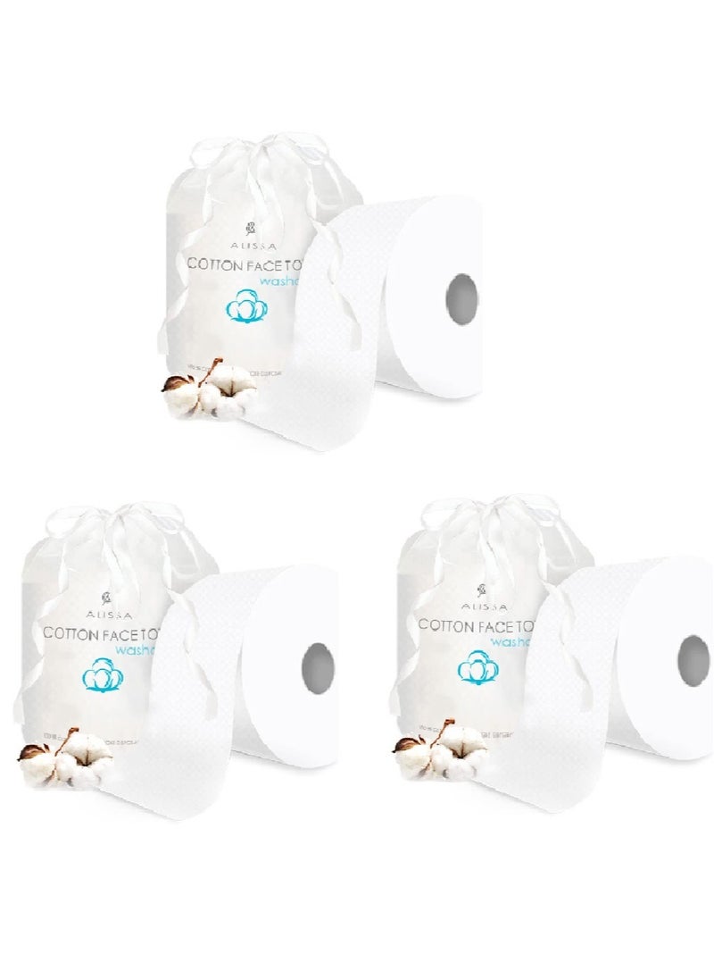 Alissa 3 Rolls Disposable Face Towel Soft Dry Wipe Thicken Cotton Tissue Lint Free Dry Wet Use for Sensitive Skin Facial Cleansing Makeup Remover (120 Sheets Total) 20x20CM Sheets  - Image 1