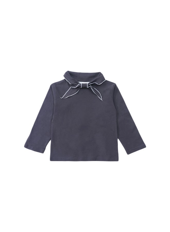 Children's Long-sleeved T-shirt, Girls' Bow-tie Lapel Top, Versatile Kidsren's Pure Color Slim-fitting Clothes, Ready For