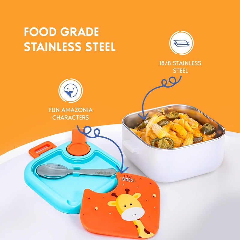 Rabitat rabitat Stainless Steel Lunch Box with Spoon - 2 Years Brand Warranty | Tiffin Box for Kids | Steel Lunch Box for School Girls and Boys | LUNCHMATE Mini Little Boss 500 ml  - Image 5