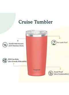 VAHDAM VAHDAM, Stainless Steel Tumbler (500ml) Coral | Vacuum Insulated, Double Wall, Sweat-Proof Sipper with Lid for Hot and Cold Drinks | Coffee Mug  - Image 2