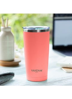 VAHDAM VAHDAM, Stainless Steel Tumbler (500ml) Coral | Vacuum Insulated, Double Wall, Sweat-Proof Sipper with Lid for Hot and Cold Drinks | Coffee Mug  - Image 5