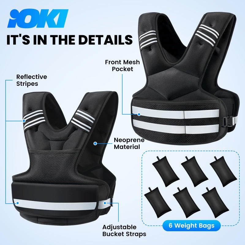 IOKI Adjustable Weighted Vest, 4-11lb Rucking Vest for Women and Men with Large Storage Pocket and Reflective Stripe for Cardio, Strength Training - Image 3