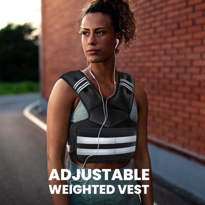 IOKI Adjustable Weighted Vest, 4-11lb Rucking Vest for Women and Men with Large Storage Pocket and Reflective Stripe for Cardio, Strength Training - Image 2