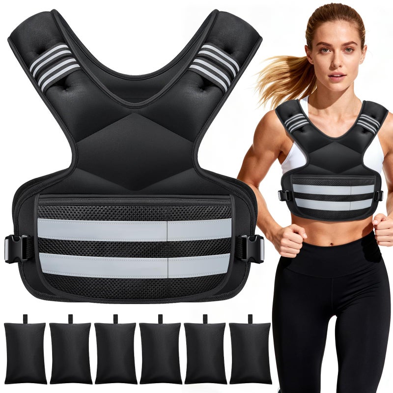 IOKI Adjustable Weighted Vest, 4-11lb Rucking Vest for Women and Men with Large Storage Pocket and Reflective Stripe for Cardio, Strength Training - Image 1