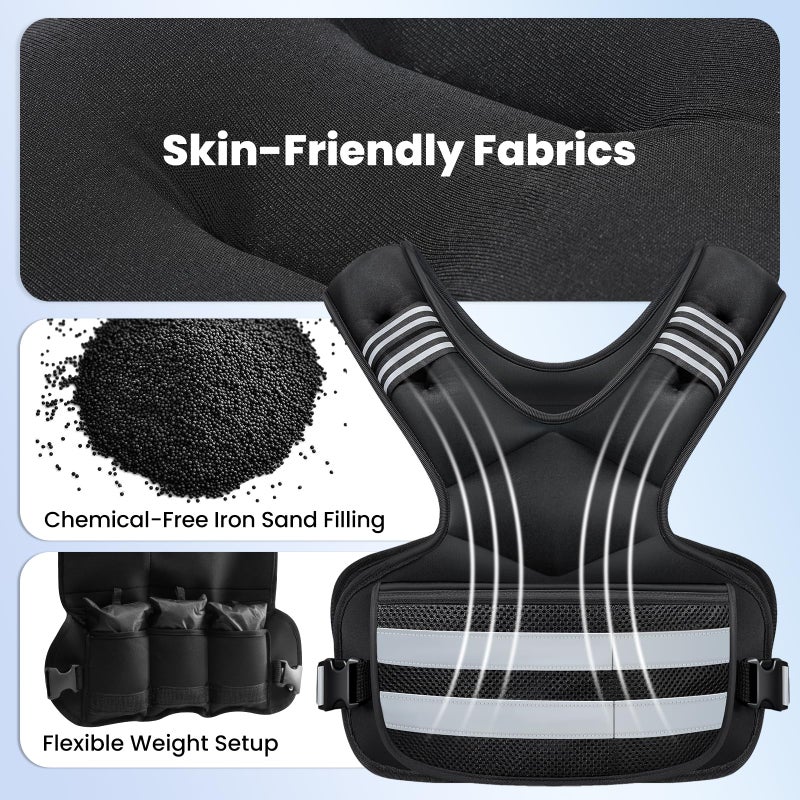 IOKI Adjustable Weighted Vest, 4-11lb Rucking Vest for Women and Men with Large Storage Pocket and Reflective Stripe for Cardio, Strength Training - Image 4