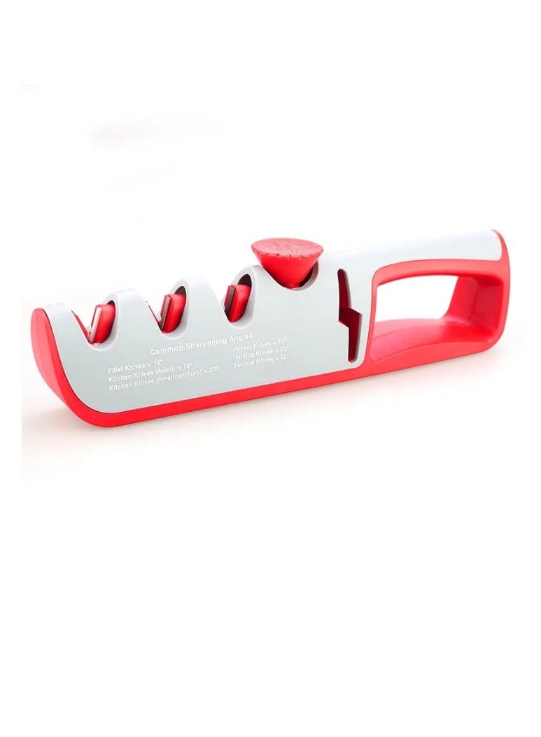 AROAQ Knife Sharpener, Adjustable Manual 4 Stages Scissors Sharpening Stone, Quick And Safe Knife Angle Sharpener Tool, Anti Slip Easy To Use Kitchen Knives Grinder For All Types Of Knives, (White)  - Image 1