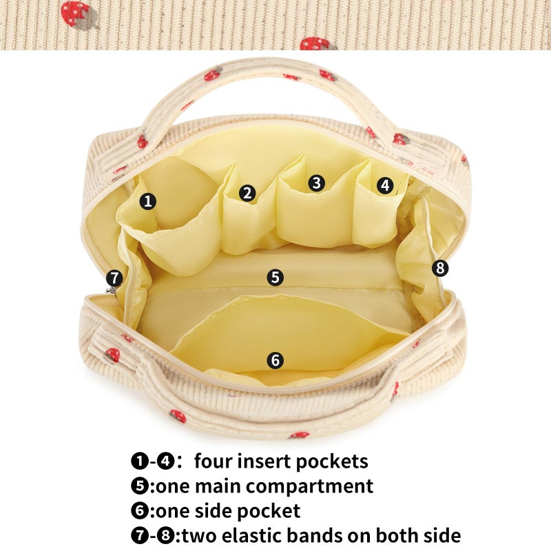Bluboon Makeup Bag Zipper Pouch Travel Toiletry Bag Portable Cosmetic Bag Organizer for Women and Girls(Strawberry Corduroy Beige) - Image 5