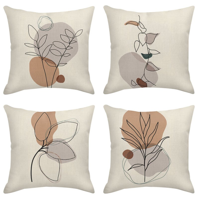 Sanwarm Throw Pillow Covers Home Decor Set of 4 Pillow Cases Decorative 18 x 18 Inches Outdoor Cushion Couch Sofa Pillowcases Botanical Boho Plant Natural Leaf