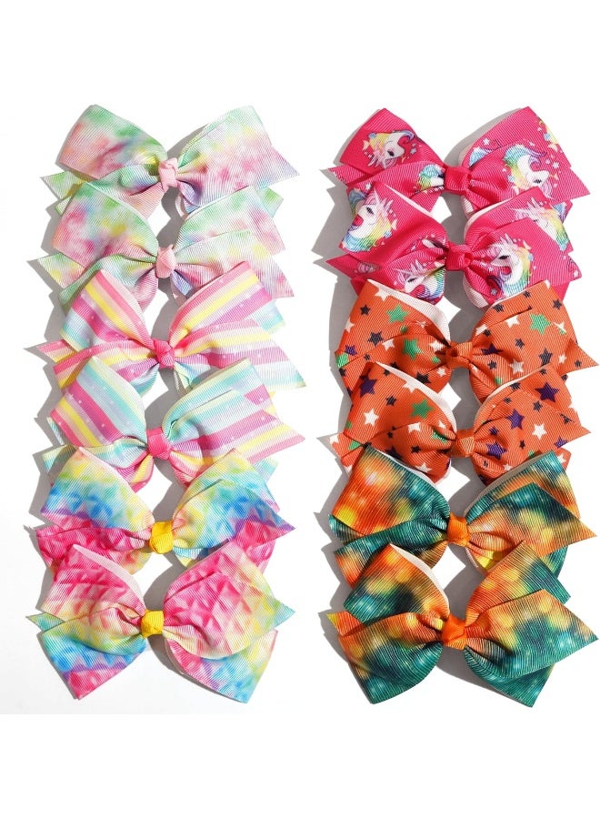 CellElection 24PCS 4.5Inch Bows for Girls Boutique Grosgrain Ribbon Rainbow Hair Bow Alligator Hair Clips Pigtail Bows Unicorn Hair Clips for Baby Girls Toddler Kids Children Teens in Pairs - Image 5