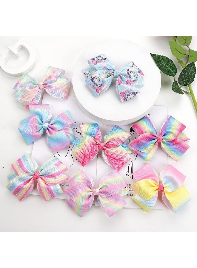 CellElection 24PCS 4.5Inch Bows for Girls Boutique Grosgrain Ribbon Rainbow Hair Bow Alligator Hair Clips Pigtail Bows Unicorn Hair Clips for Baby Girls Toddler Kids Children Teens in Pairs - Image 2