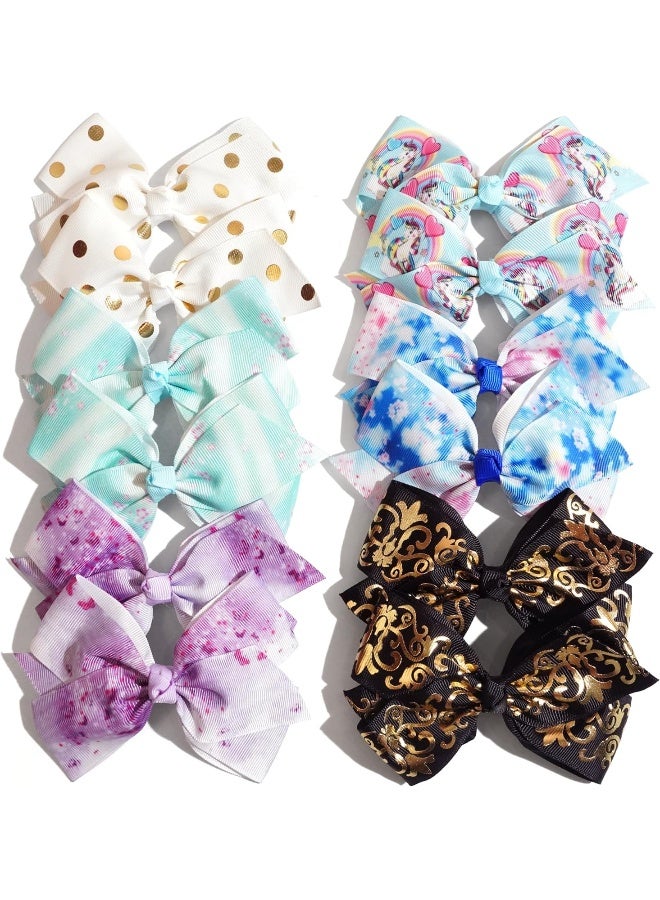 CellElection 24PCS 4.5Inch Bows for Girls Boutique Grosgrain Ribbon Rainbow Hair Bow Alligator Hair Clips Pigtail Bows Unicorn Hair Clips for Baby Girls Toddler Kids Children Teens in Pairs - Image 4