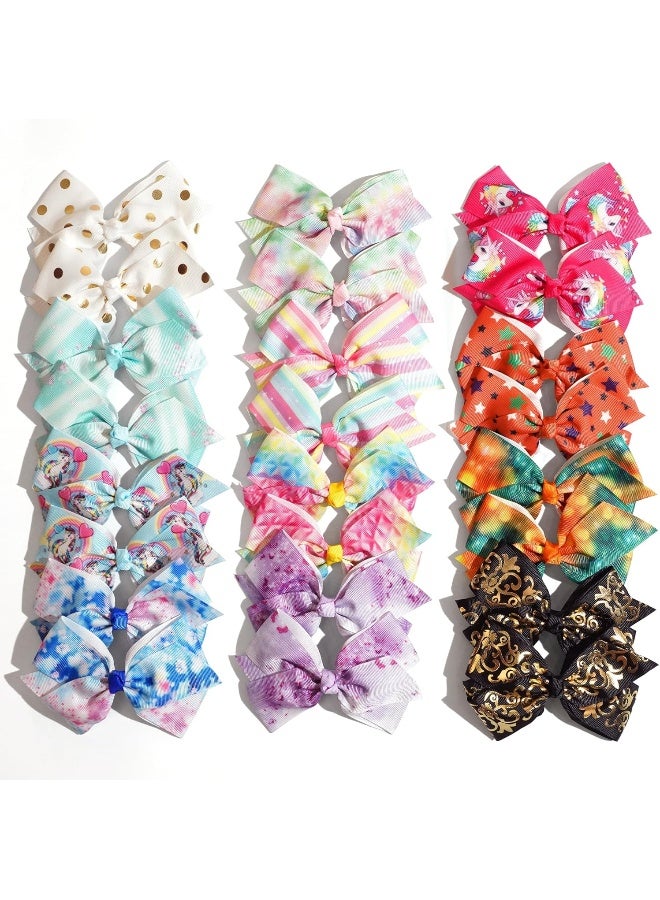 CellElection 24PCS 4.5Inch Bows for Girls Boutique Grosgrain Ribbon Rainbow Hair Bow Alligator Hair Clips Pigtail Bows Unicorn Hair Clips for Baby Girls Toddler Kids Children Teens in Pairs - Image 1