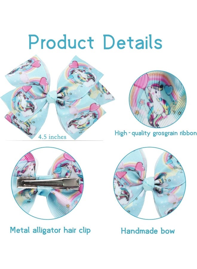 CellElection 24PCS 4.5Inch Bows for Girls Boutique Grosgrain Ribbon Rainbow Hair Bow Alligator Hair Clips Pigtail Bows Unicorn Hair Clips for Baby Girls Toddler Kids Children Teens in Pairs - Image 3