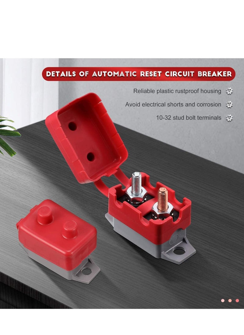 Excefore Circuit Breaker, 4 Pieces Dc 50A 12V - 24V Automatic Reset Circuit Breakers  with Cover Stud Bolt for Automotive and More  - Image 2