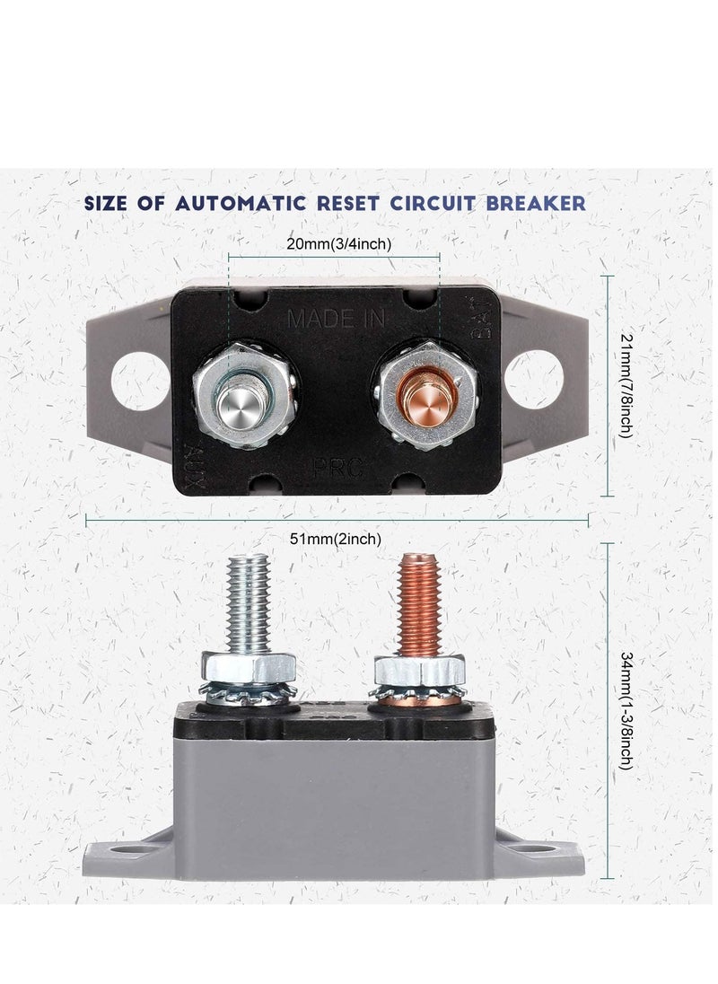 Excefore Circuit Breaker, 4 Pieces Dc 50A 12V - 24V Automatic Reset Circuit Breakers  with Cover Stud Bolt for Automotive and More  - Image 5