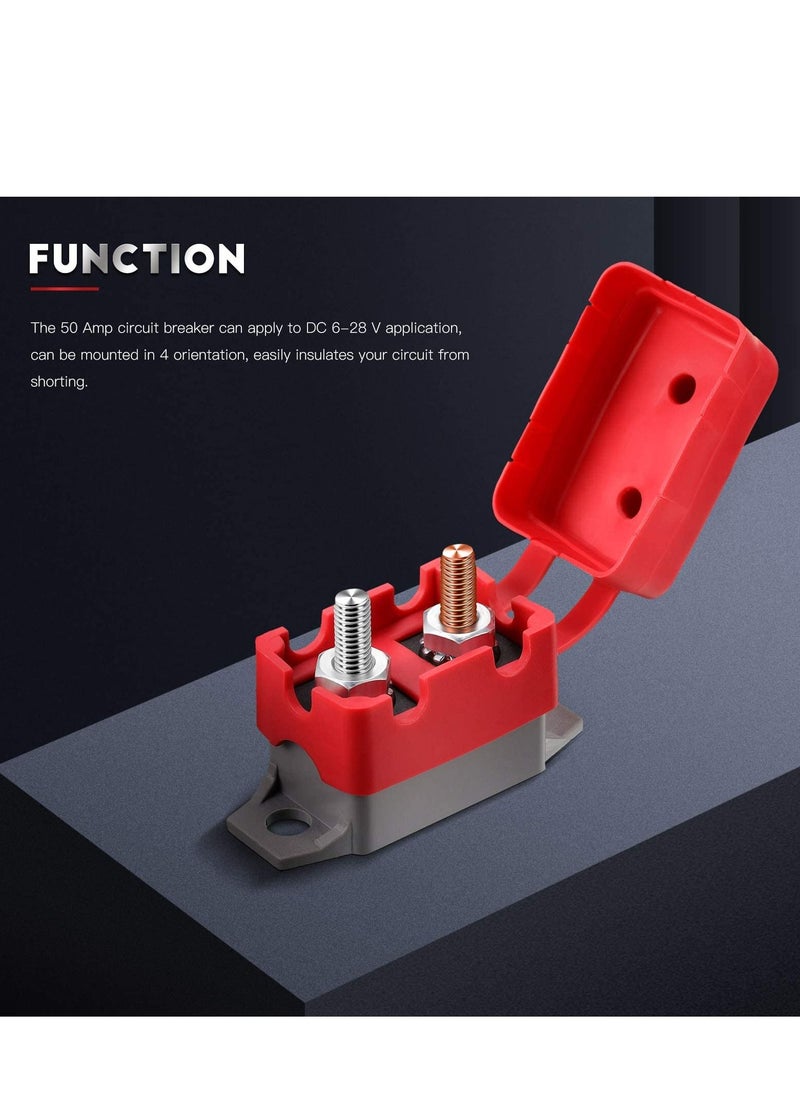 Excefore Circuit Breaker, 4 Pieces Dc 50A 12V - 24V Automatic Reset Circuit Breakers  with Cover Stud Bolt for Automotive and More  - Image 4