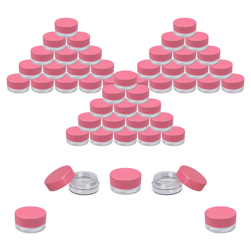 Houseables 3 Gram Jar, 3 ML, Pink, 50 Pk, BPA Free, Cosmetic Sample Empty Container, Plastic, Round Pot, Screw Cap Lid, Small Tiny 3g Bottle, for Make Up, Eye Shadow, Nails, Powder, Paint, Jewelry - Image 1