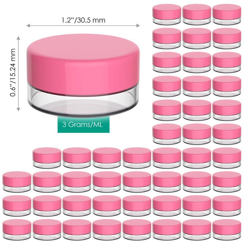Houseables 3 Gram Jar, 3 ML, Pink, 50 Pk, BPA Free, Cosmetic Sample Empty Container, Plastic, Round Pot, Screw Cap Lid, Small Tiny 3g Bottle, for Make Up, Eye Shadow, Nails, Powder, Paint, Jewelry - Image 2