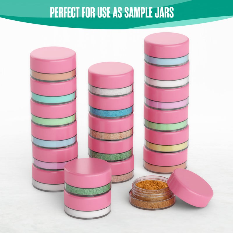 Houseables 3 Gram Jar, 3 ML, Pink, 50 Pk, BPA Free, Cosmetic Sample Empty Container, Plastic, Round Pot, Screw Cap Lid, Small Tiny 3g Bottle, for Make Up, Eye Shadow, Nails, Powder, Paint, Jewelry - Image 3