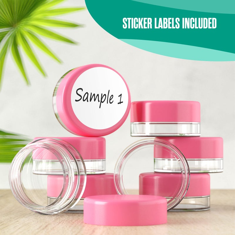 Houseables 3 Gram Jar, 3 ML, Pink, 50 Pk, BPA Free, Cosmetic Sample Empty Container, Plastic, Round Pot, Screw Cap Lid, Small Tiny 3g Bottle, for Make Up, Eye Shadow, Nails, Powder, Paint, Jewelry - Image 4