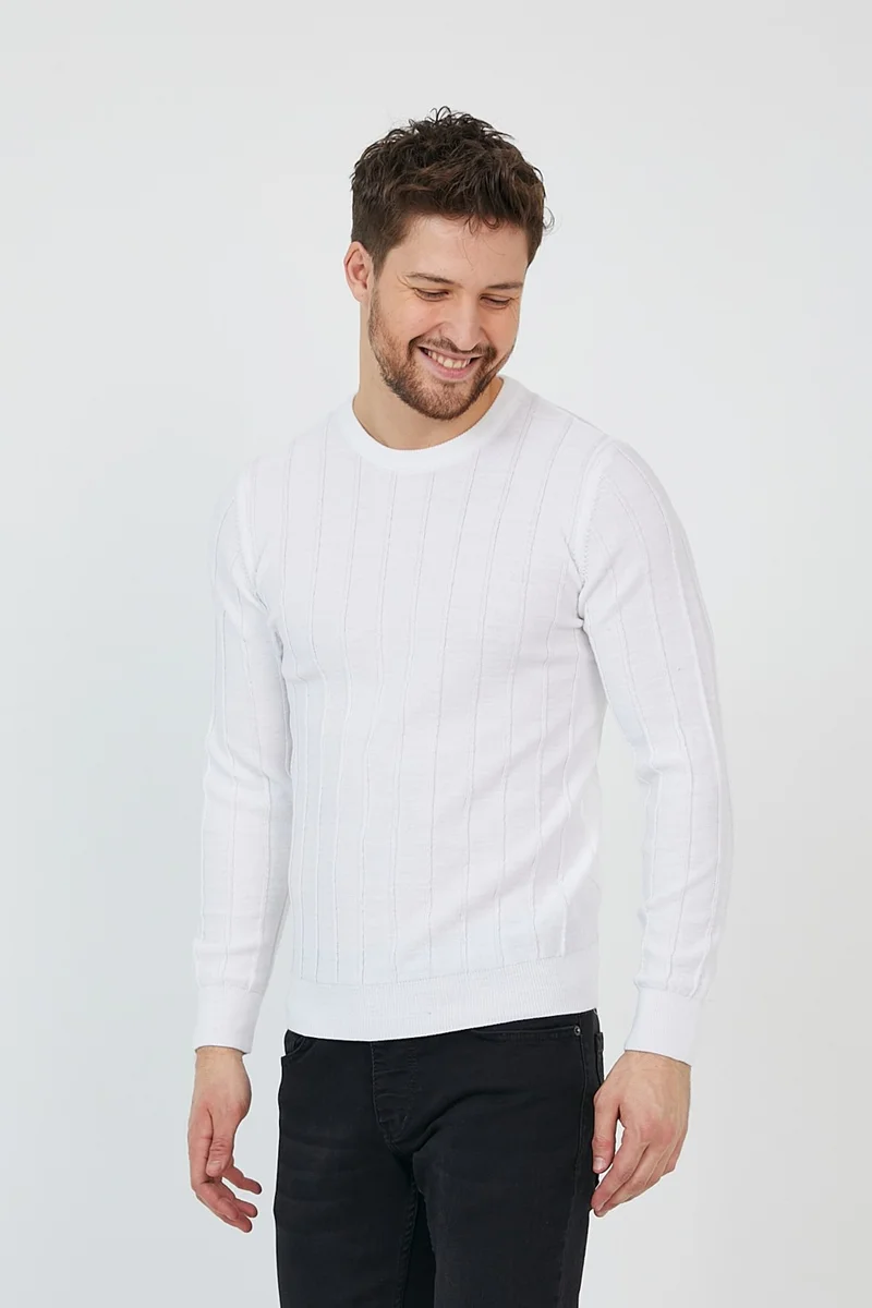 Cool Tarz Cool Style White Men's Round Neck Knitted KNITWEAR-TRZ21722R01M