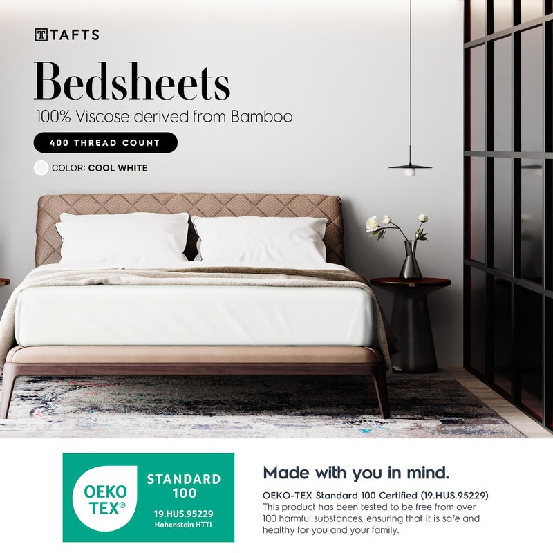 Tafts Tafts 100% Viscose derived from Bamboo Sheets Full Size Bed Sheet Set  17 Inch Deep Pockets  Luxuriously Soft  Silky  Cooling Sheets  Double Stitched  Lifetime Quality Promise (Cool White)  - Image 2