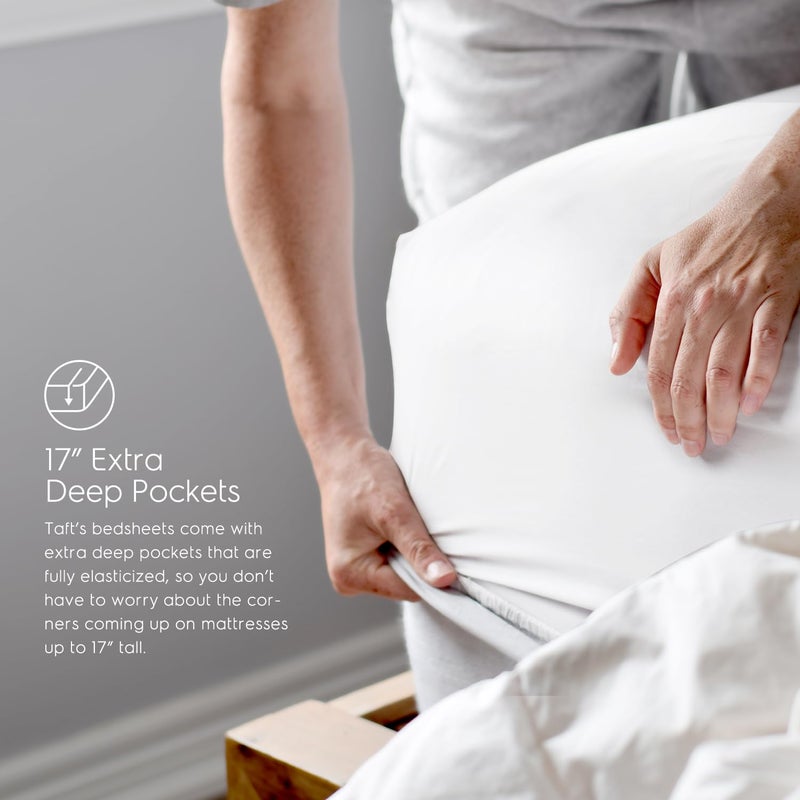 Tafts Tafts 100% Viscose derived from Bamboo Sheets Full Size Bed Sheet Set  17 Inch Deep Pockets  Luxuriously Soft  Silky  Cooling Sheets  Double Stitched  Lifetime Quality Promise (Cool White)  - Image 4