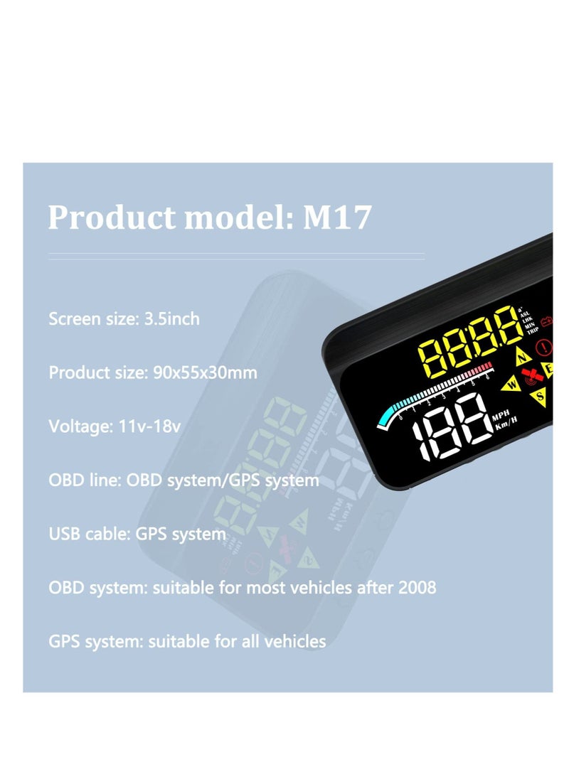 Y&D - Heads up Display for Cars, Upgrade Universal Car HUD Dual Mode OBD2/GPS System Projector Car, Digital Speedometer car mph, with Speed, OverSpeed Alarm, KMH/MPH, Mileage Measurement - Image 1