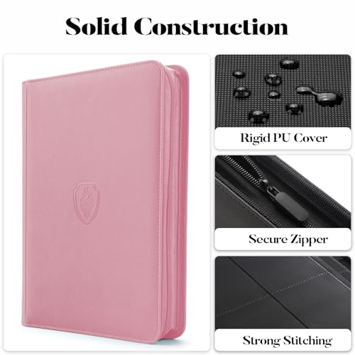 Fabmaker Premium Zip Card Binder, Fabmaker 9 Pocket Trading Card Binder, 360 Zipper Card Collection Album Folder, Side-Loading Card Holder for MTG, TCG, Sports Cards, Pink - Image 2