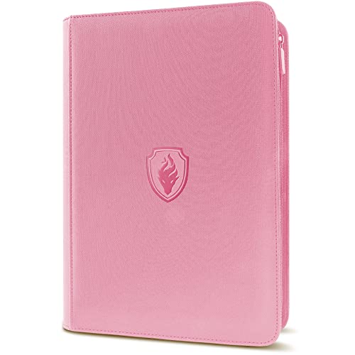 Fabmaker Premium Zip Card Binder, Fabmaker 9 Pocket Trading Card Binder, 360 Zipper Card Collection Album Folder, Side-Loading Card Holder for MTG, TCG, Sports Cards, Pink - Image 1