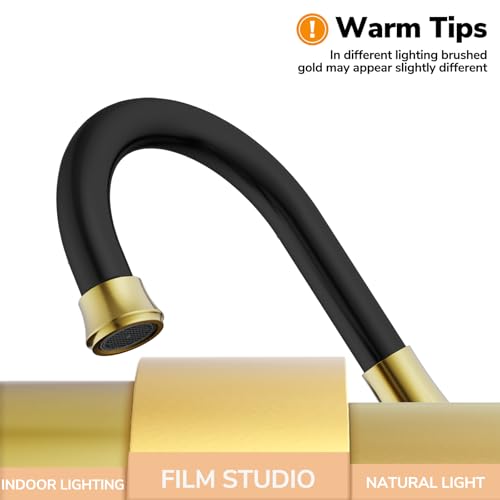 Hurran Bathroom Faucets for Sink 3 Hole, Hurran 4 inch Black and Gold Bathroom Sink Faucet with Pop-up Drain and Supply Hoses, Stainless Steel Lead-Free Centerset Faucets for Vanity RV - Image 2